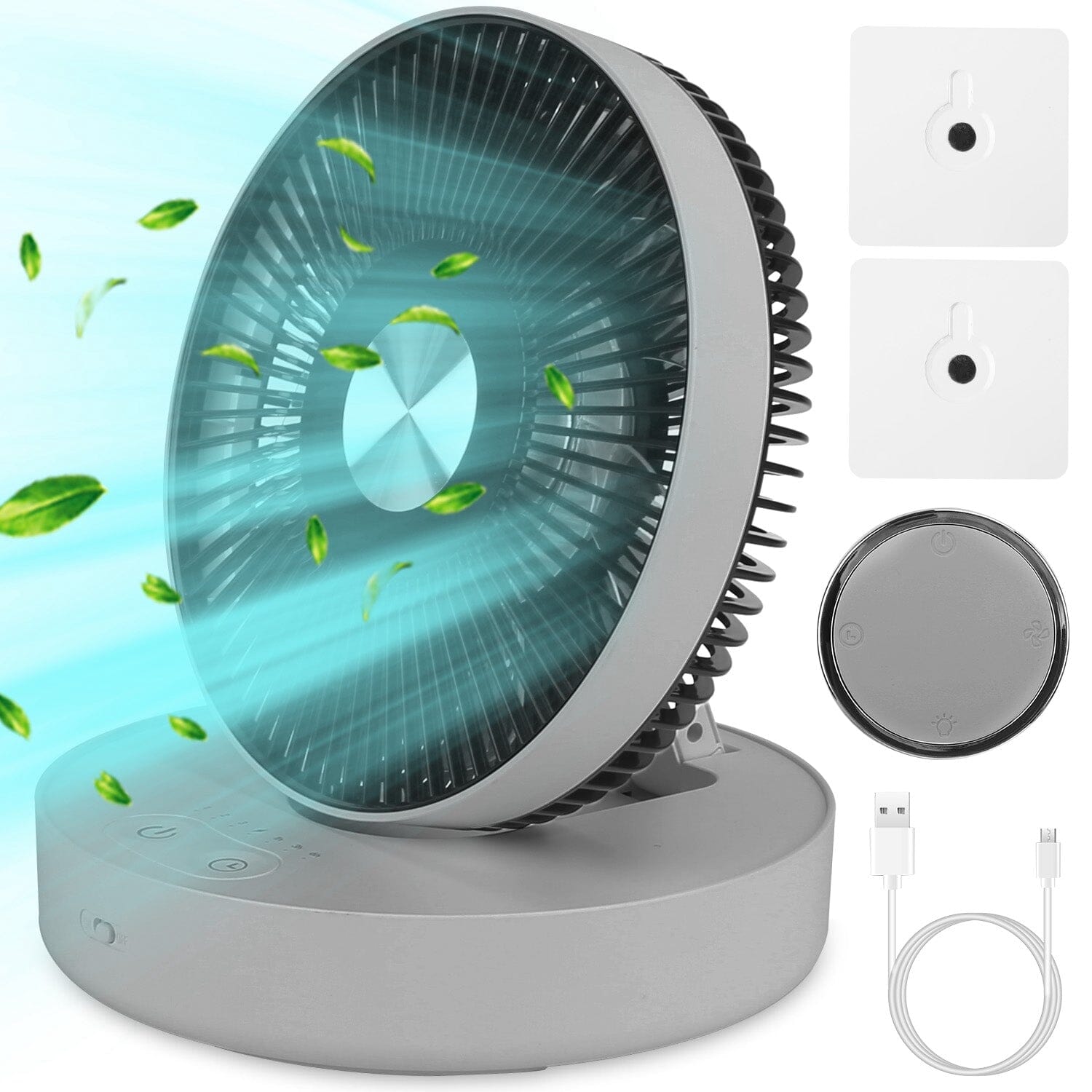 Foldable Rechargeable LED Desk Fan Wall Mounted with Magnetic Remote