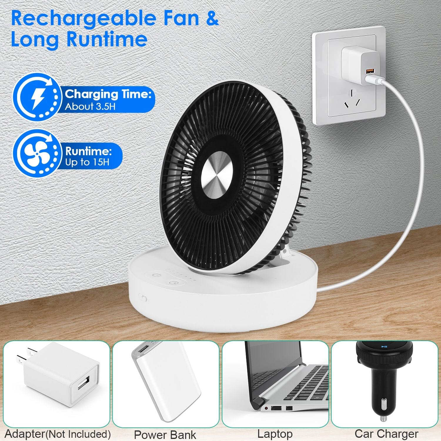 Foldable Rechargeable LED Desk Fan Wall Mounted with Magnetic Remote Household Appliances - DailySale