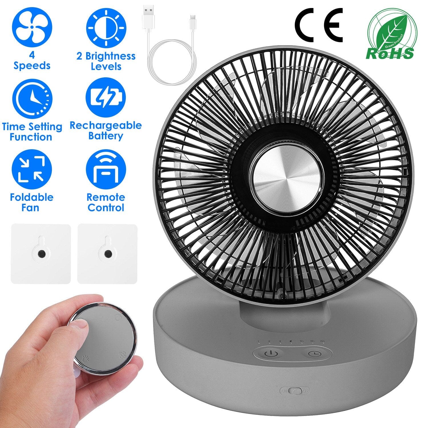 Foldable Rechargeable LED Desk Fan Wall Mounted with Magnetic Remote Household Appliances - DailySale