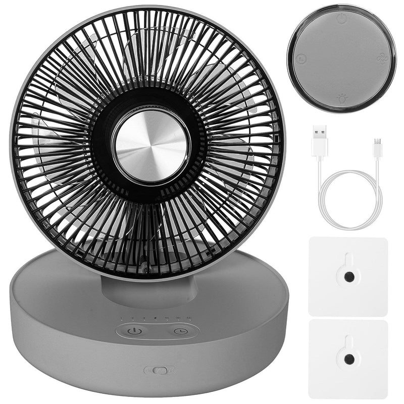 Foldable Rechargeable LED Desk Fan Wall Mounted with Magnetic Remote Household Appliances Gray - DailySale