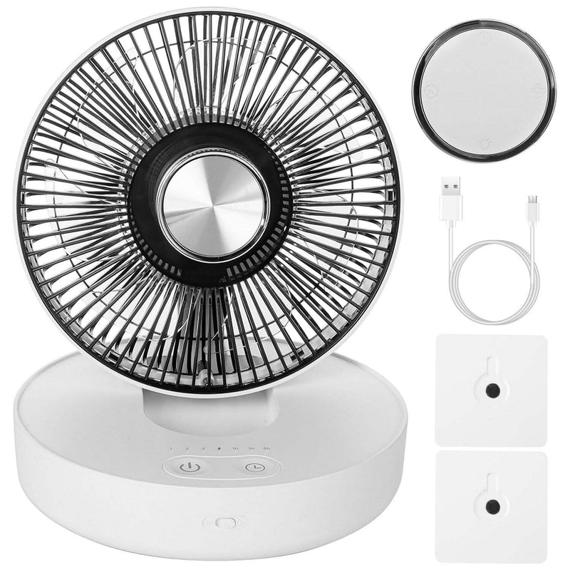 Foldable Rechargeable LED Desk Fan Wall Mounted with Magnetic Remote Household Appliances White - DailySale