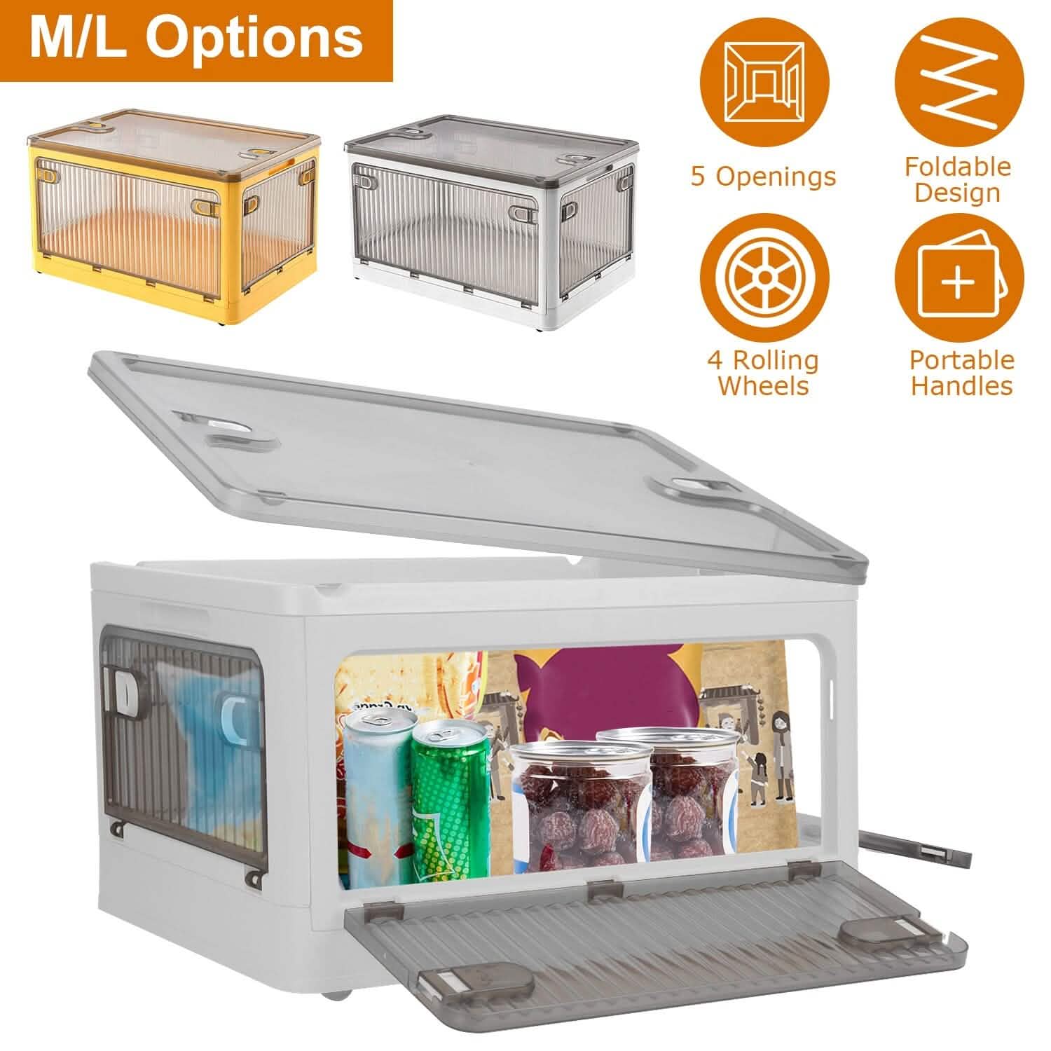 Foldable Storage Bins with Lid 4 Doors Collapsible Stackable with Lock Kitchen Storage - DailySale