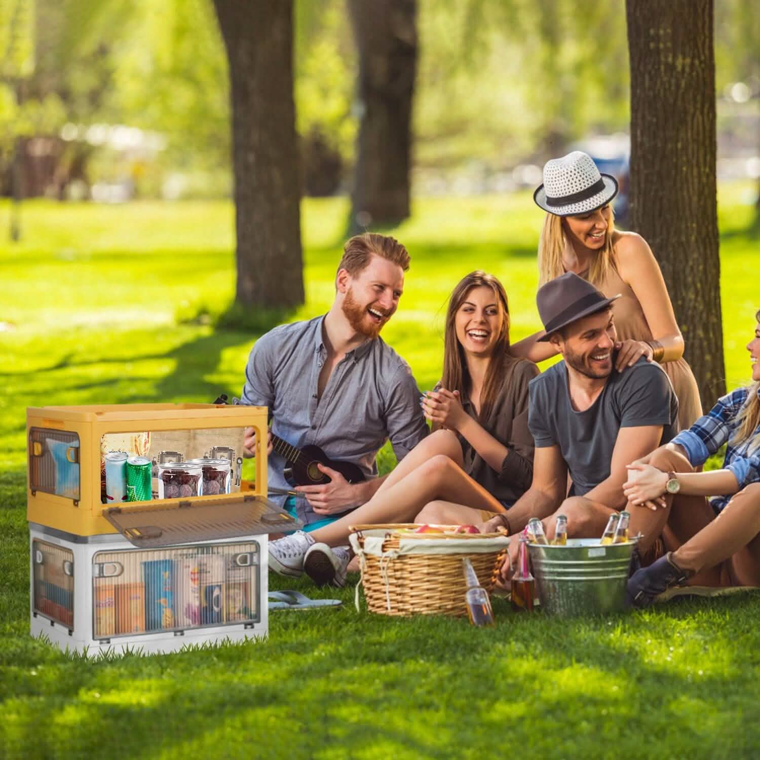 Foldable Storage Bins with Lid 4 Doors Collapsible Stackable with Lock Kitchen Storage - DailySale