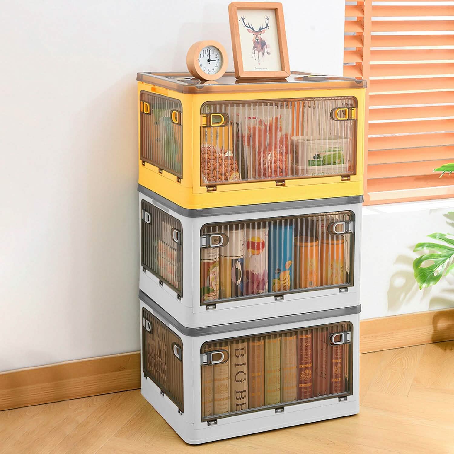 Foldable Storage Bins with Lid 4 Doors Collapsible Stackable with Lock Kitchen Storage - DailySale