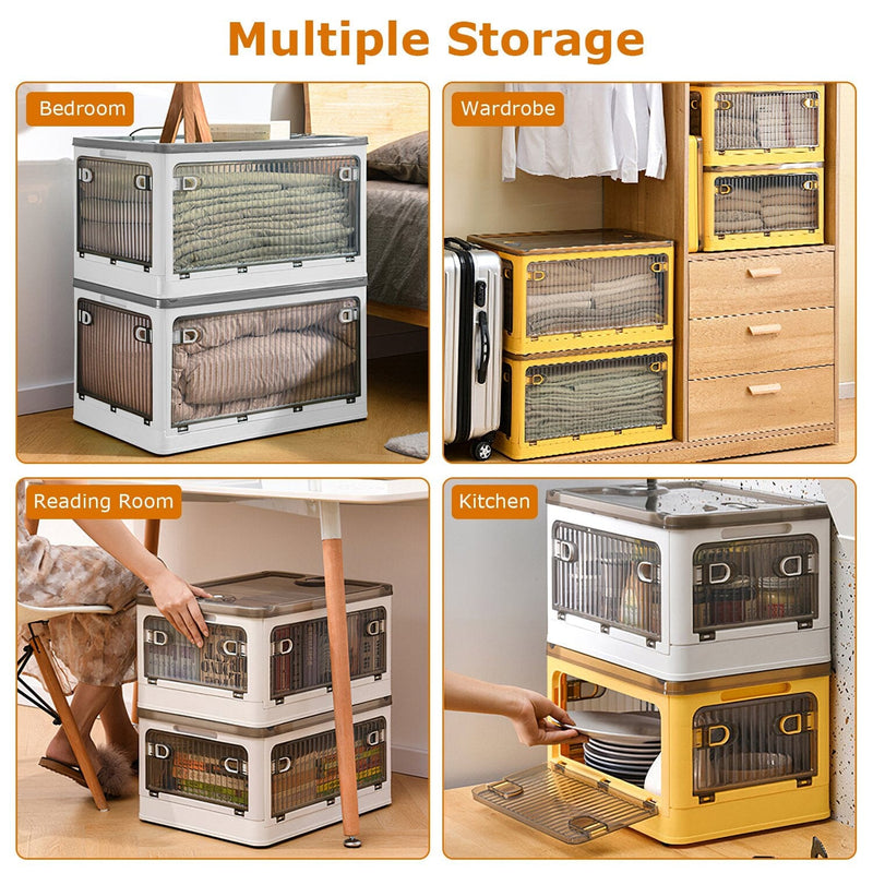 Foldable Storage Bins with Lid 4 Doors Collapsible Stackable with Lock Kitchen Storage - DailySale