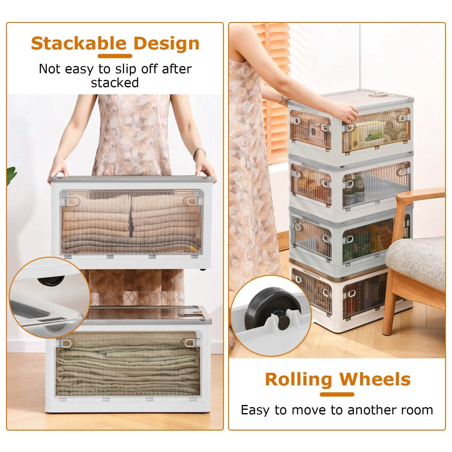 Foldable Storage Bins with Lid 4 Doors Collapsible Stackable with Lock Kitchen Storage - DailySale