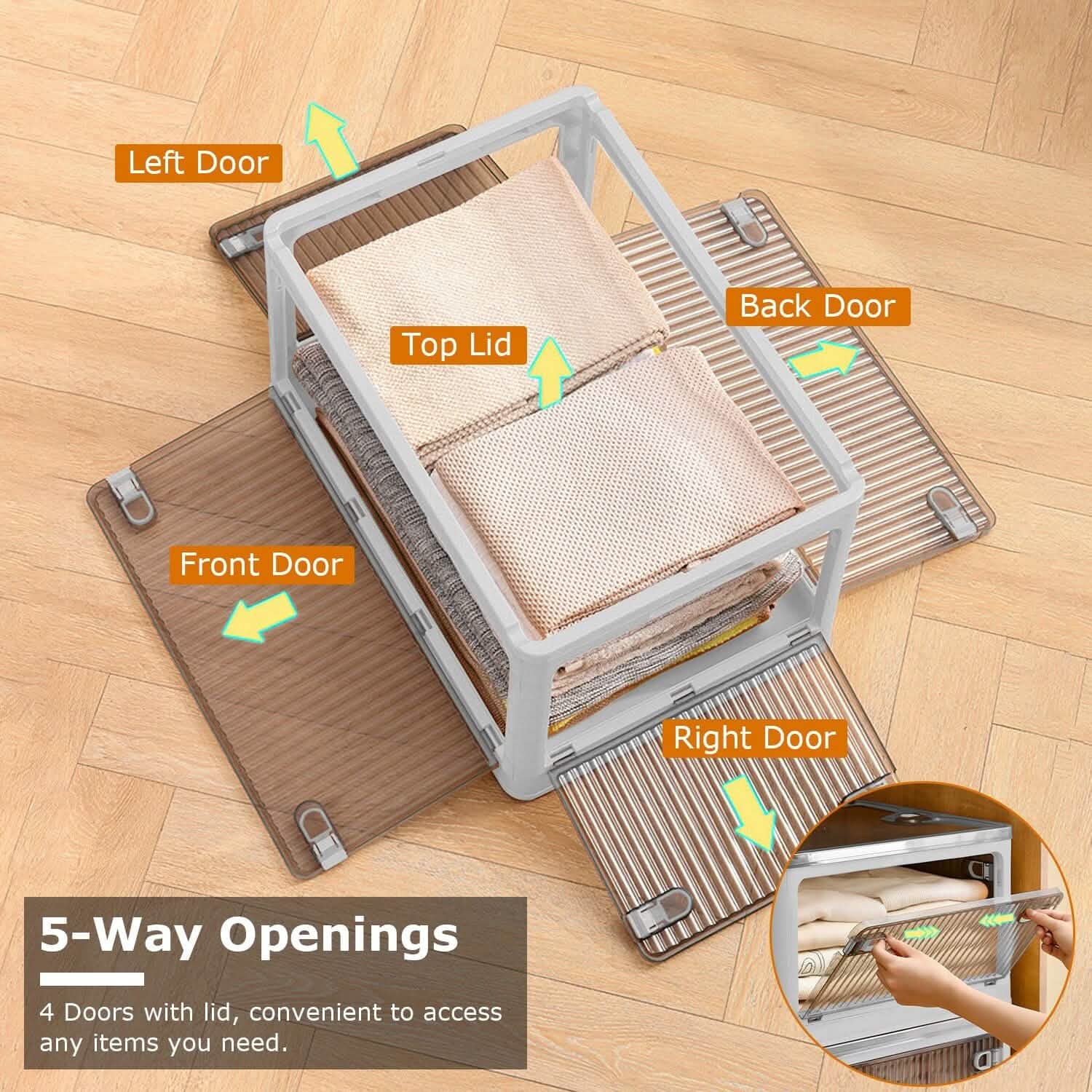 Foldable Storage Bins with Lid 4 Doors Collapsible Stackable with Lock Kitchen Storage - DailySale