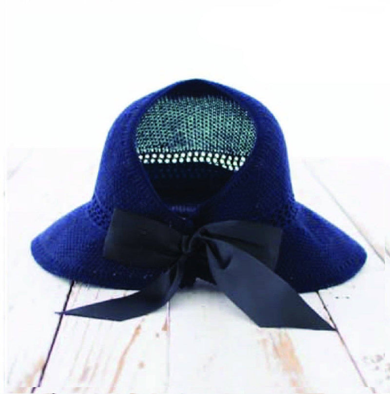 Foldable Summer Satin Bow Sun Visor Hat Women's Accessories Navy - DailySale