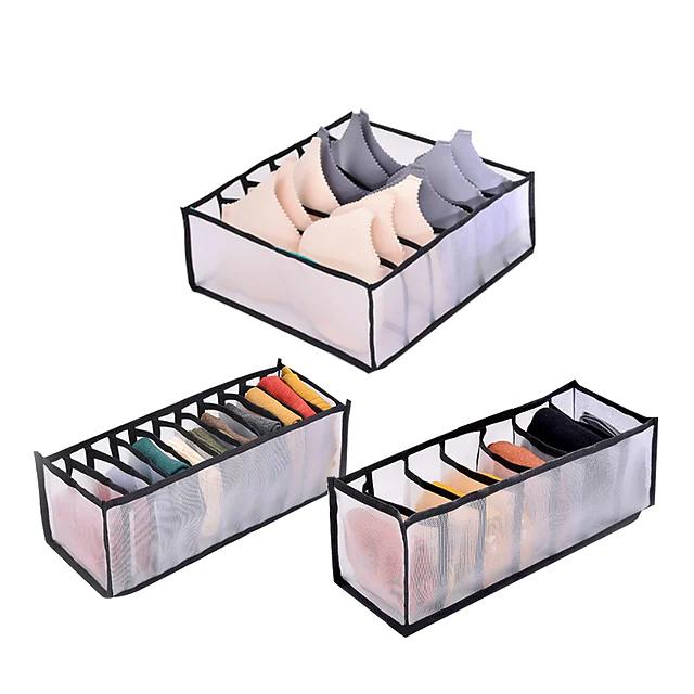 Foldable Underwear Storage Box Magic Mesh Transparent Plaid Fabric Closet & Storage Black - DailySale