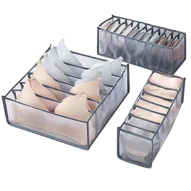 Foldable Underwear Storage Box Magic Mesh Transparent Plaid Fabric Closet & Storage Gray - DailySale
