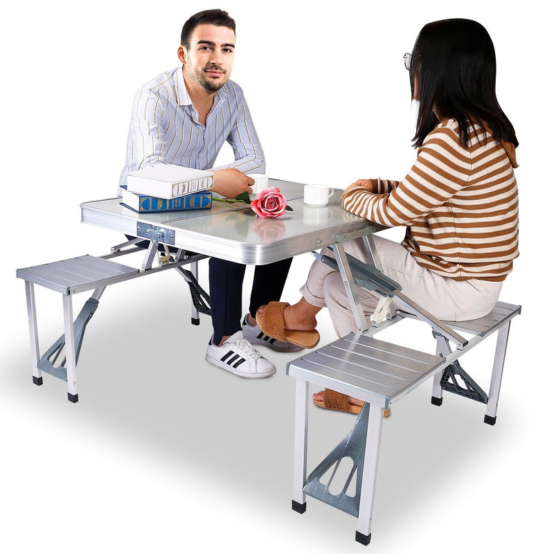 Folding Picnic Table with 4 Seats and Umbrella Hole Sports & Outdoors - DailySale