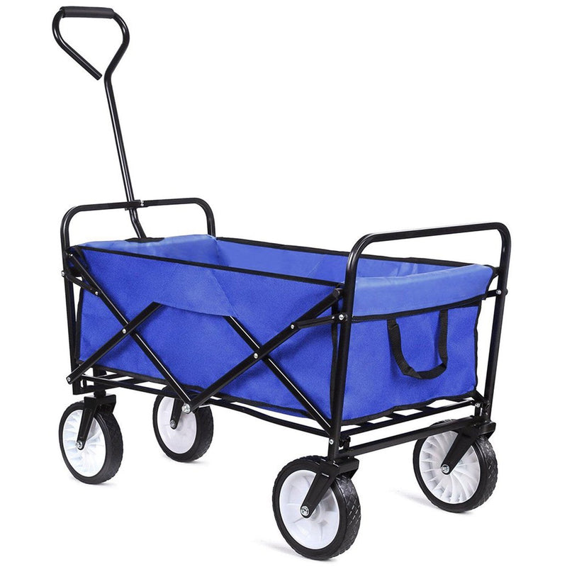 Folding Wagon Garden Shopping Beach Cart Sports & Outdoors Blue - DailySale