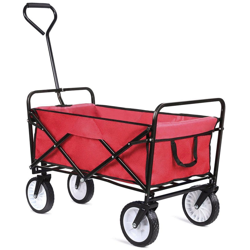 Folding Wagon Garden Shopping Beach Cart Sports & Outdoors Red - DailySale
