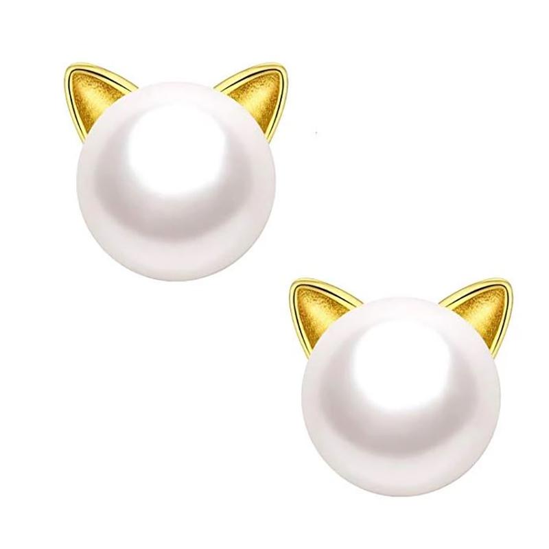 Fresh Water Pearl Freshwater Pearl Kitty Cat Stud Earrings Jewelry Gold - DailySale