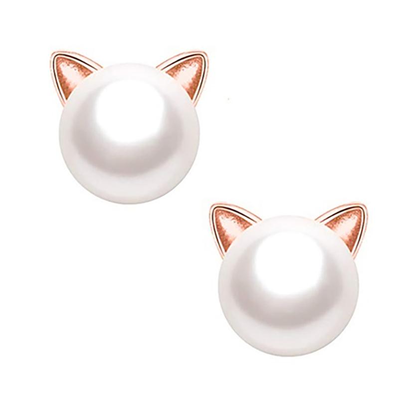 Fresh Water Pearl Freshwater Pearl Kitty Cat Stud Earrings Jewelry Rose Gold - DailySale