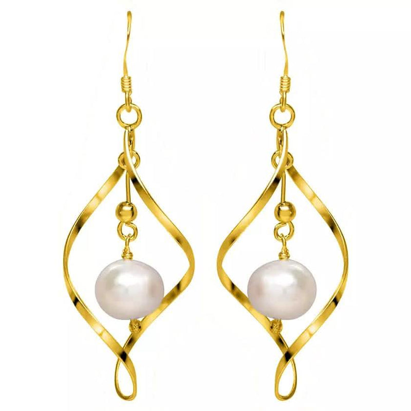 Freshwater Pearl Dangle Earrings in Sterling Silver Earrings Gold - DailySale