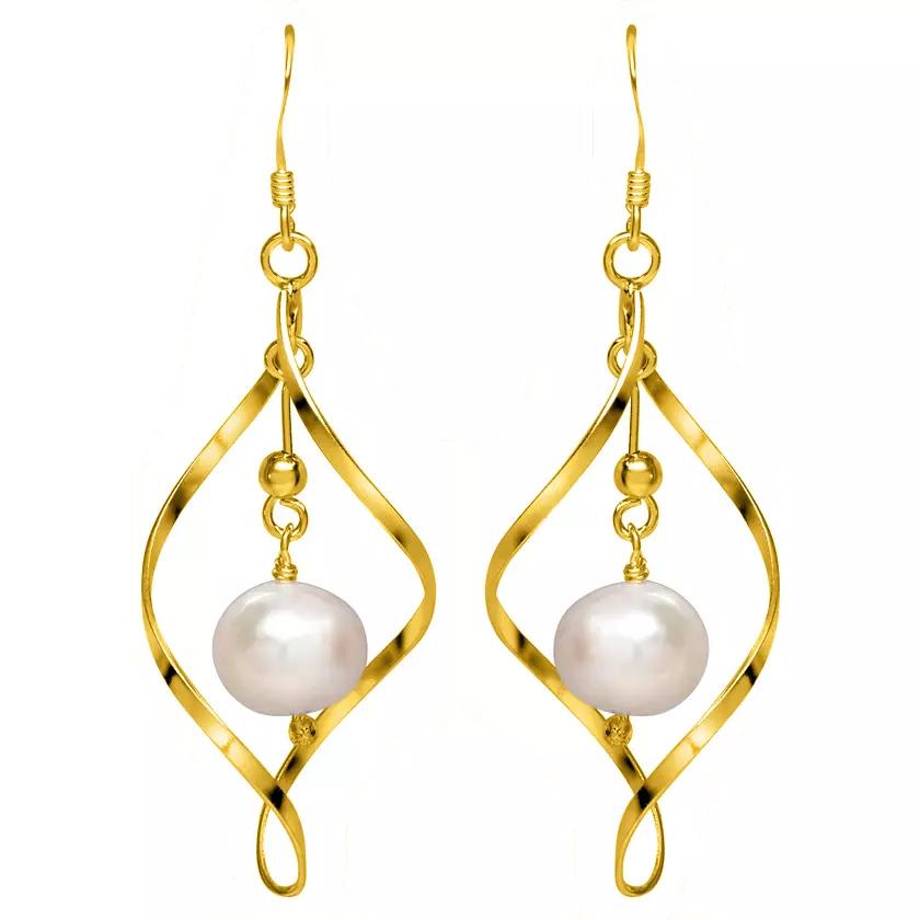 Freshwater Pearl Dangle Earrings in Sterling Silver Earrings Gold - DailySale