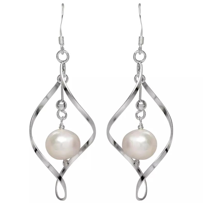 Freshwater Pearl Dangle Earrings in Sterling Silver Earrings Silver - DailySale