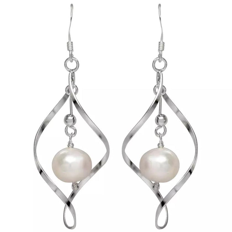 Freshwater Pearl Dangle Earrings in Sterling Silver Earrings Silver - DailySale