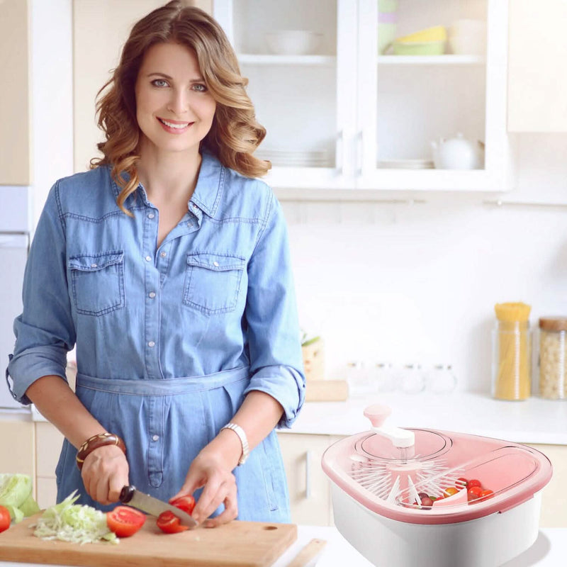 Fruit, Vegetable Manual Washing Spinner with Brush Hand Crank Kitchen Tools & Gadgets - DailySale
