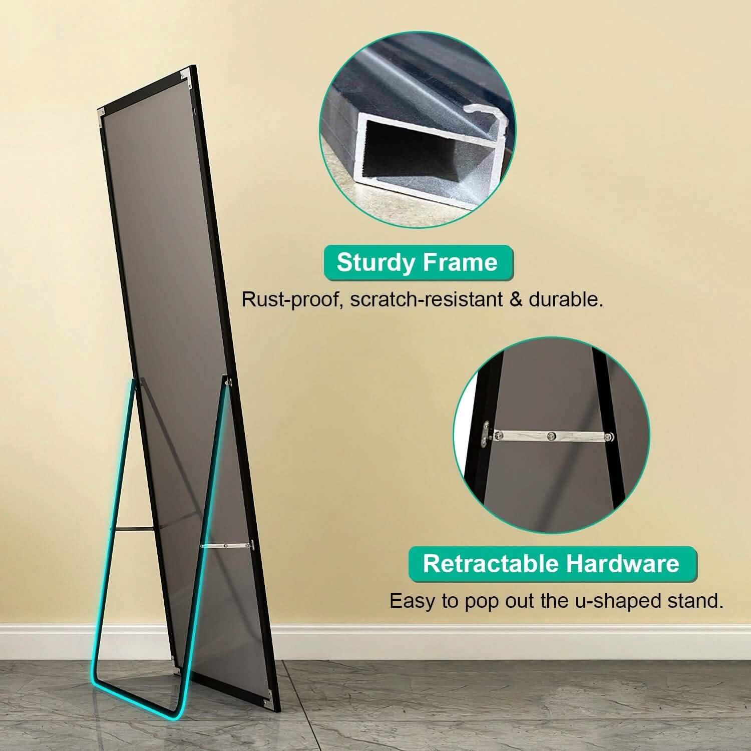 Full Length Mirror Aluminum Alloy Wall Mirror Free Standing Floor Furniture & Decor - DailySale