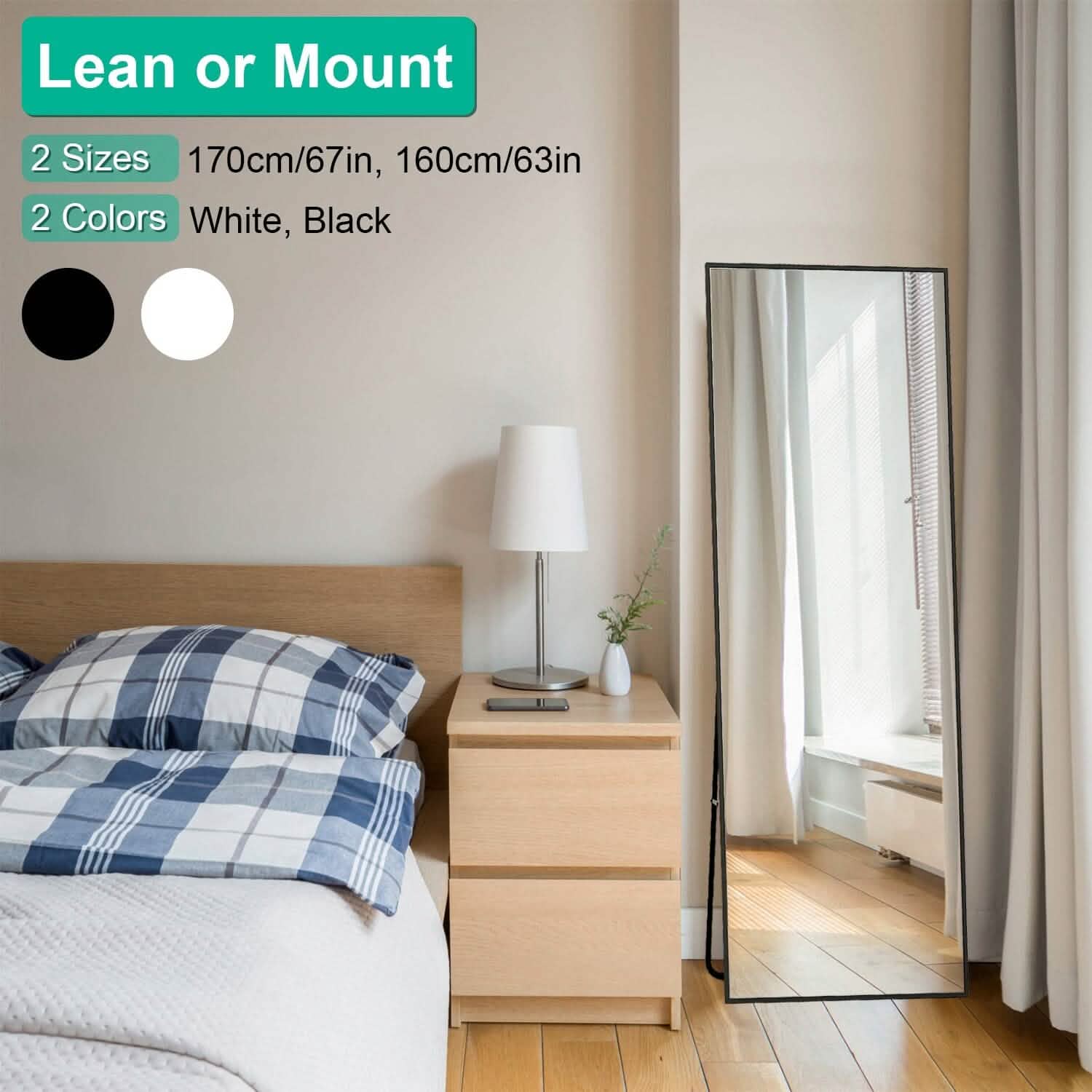 Full Length Mirror Aluminum Alloy Wall Mirror Free Standing Floor Furniture & Decor - DailySale