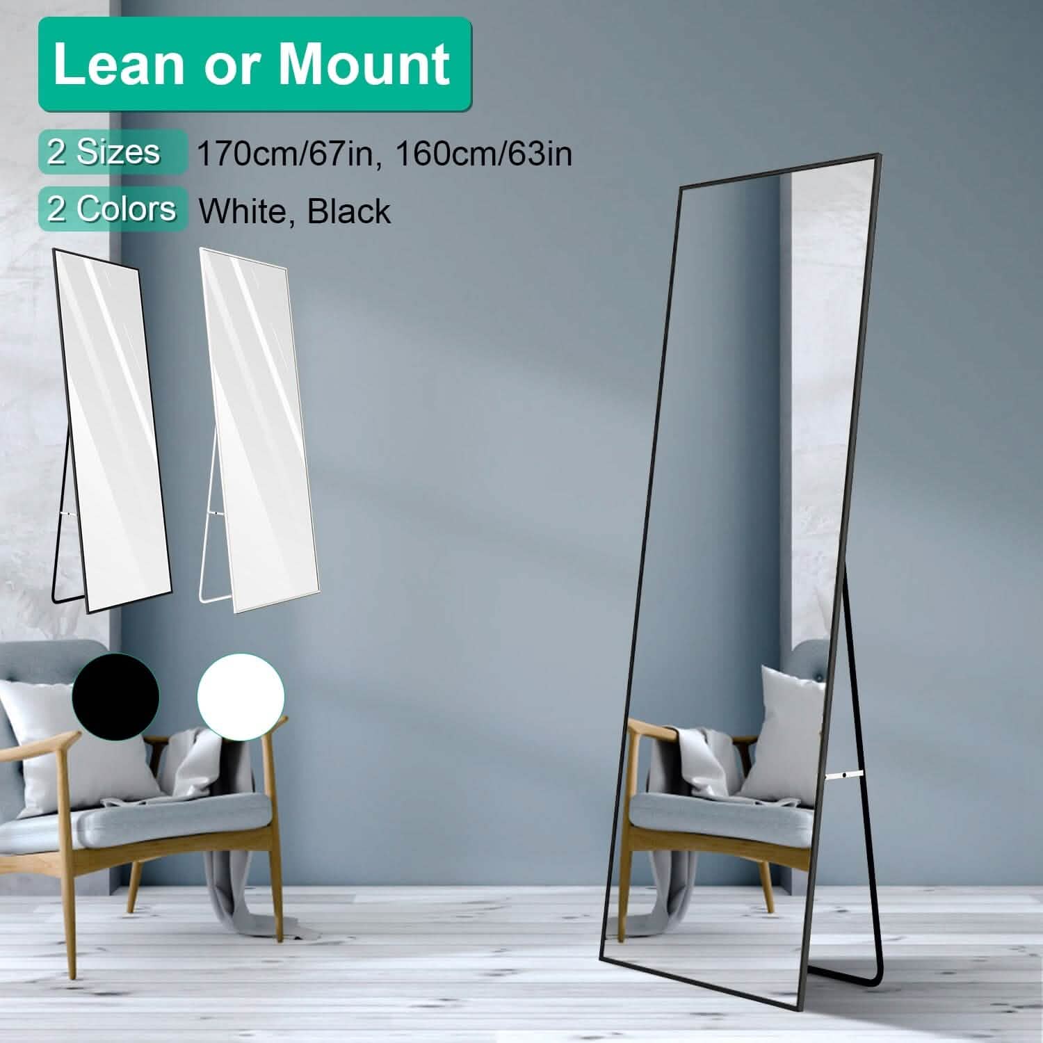 Full Length Mirror Aluminum Alloy Wall Mirror Free Standing Floor Furniture & Decor - DailySale