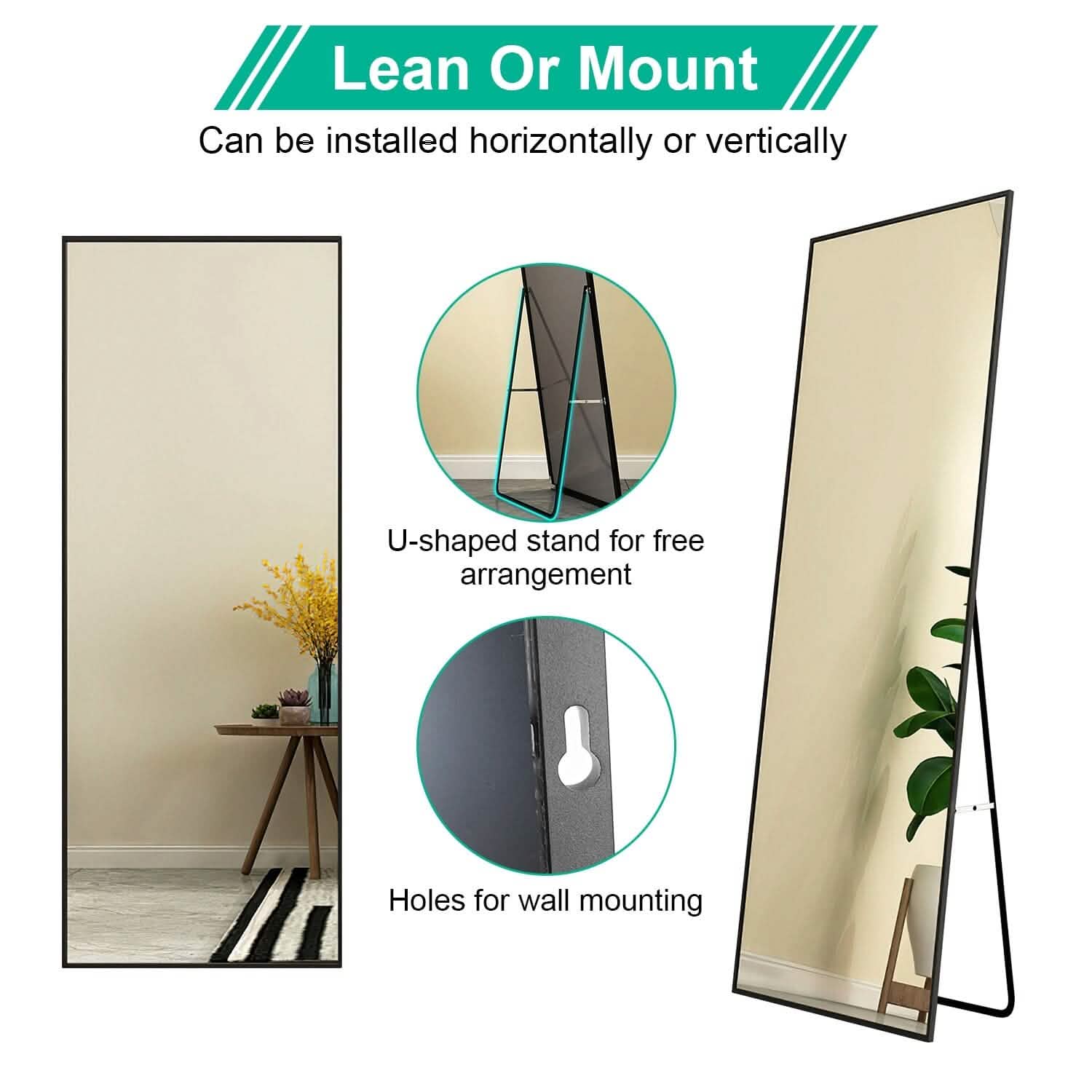 Full Length Mirror Aluminum Alloy Wall Mirror Free Standing Floor Furniture & Decor - DailySale