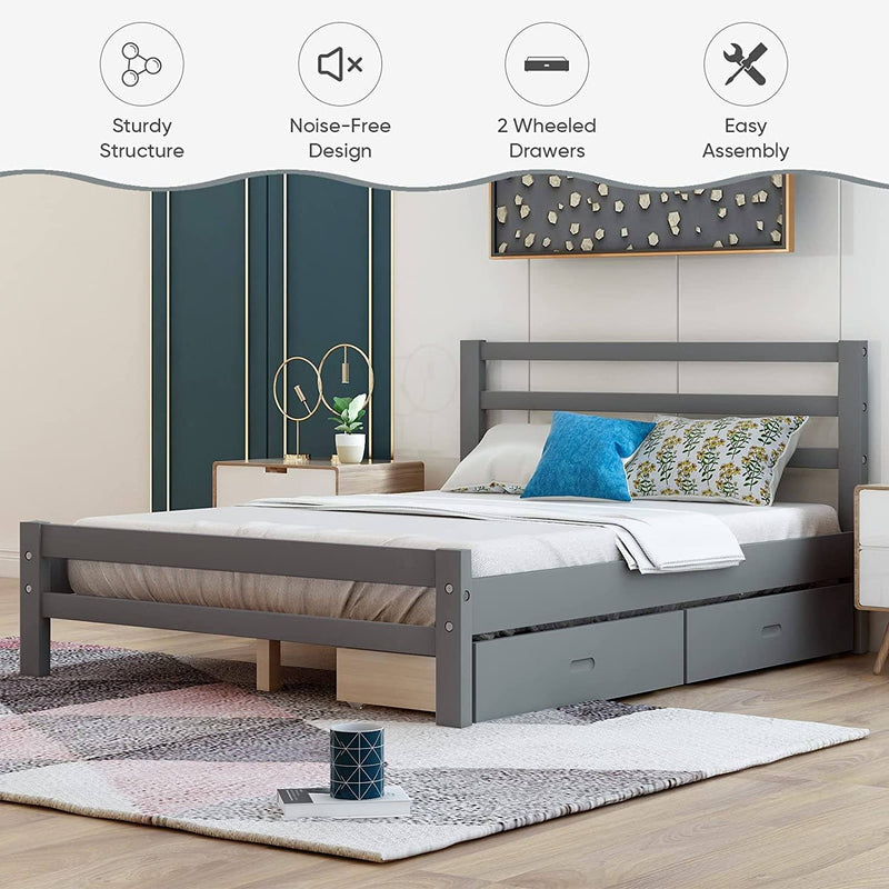 Full Platform Bed Frame with Two Storage Drawers Furniture & Decor - DailySale