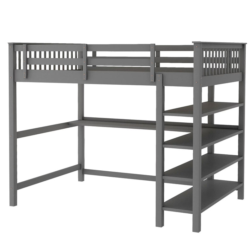 Full Size Loft Bed with Under-bed Desk and Storage Shelves Furniture & Decor - DailySale