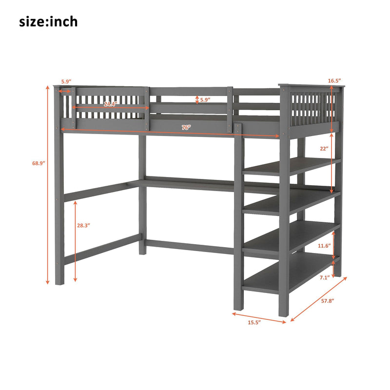 Full Size Loft Bed with Under-bed Desk and Storage Shelves Furniture & Decor - DailySale
