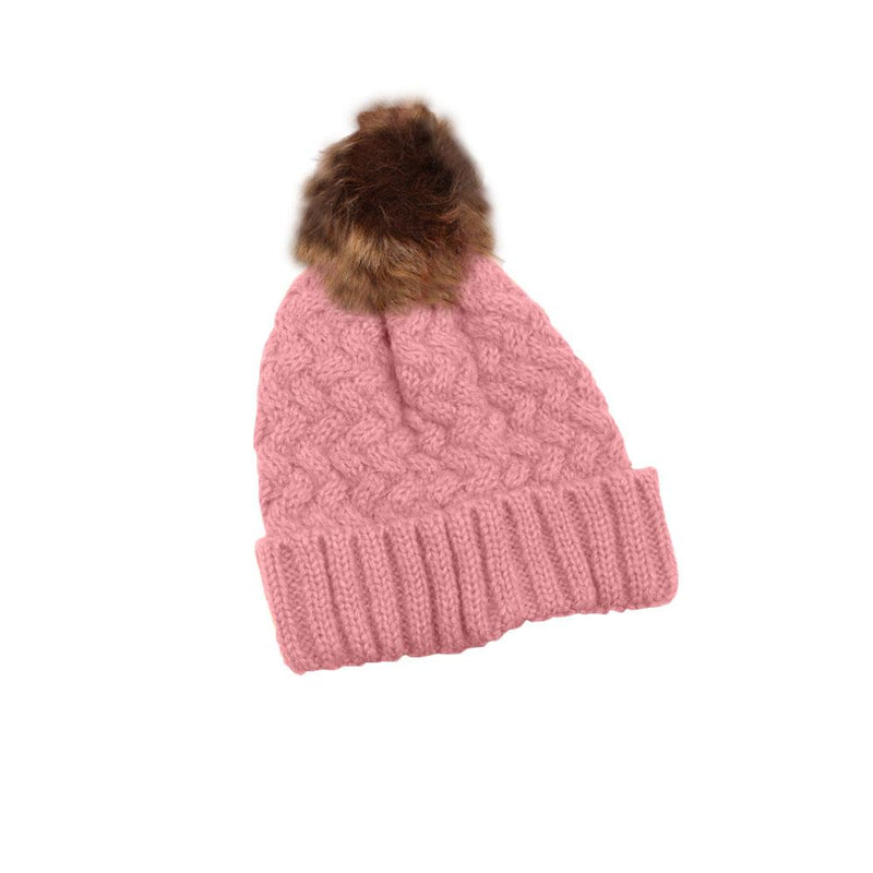 Fur Pom-Pom Toque Women's Accessories Pink - DailySale