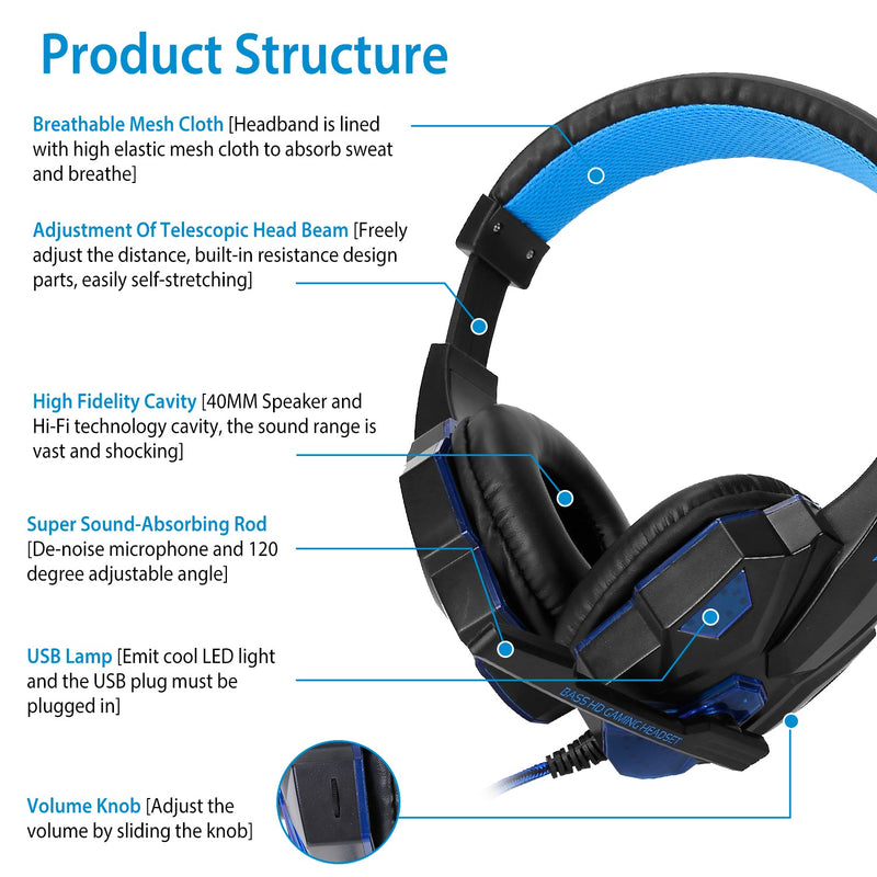 Gaming Headsets Stereo Bass Over Ear Headphones with LED Light Earmuff Headphones & Audio - DailySale