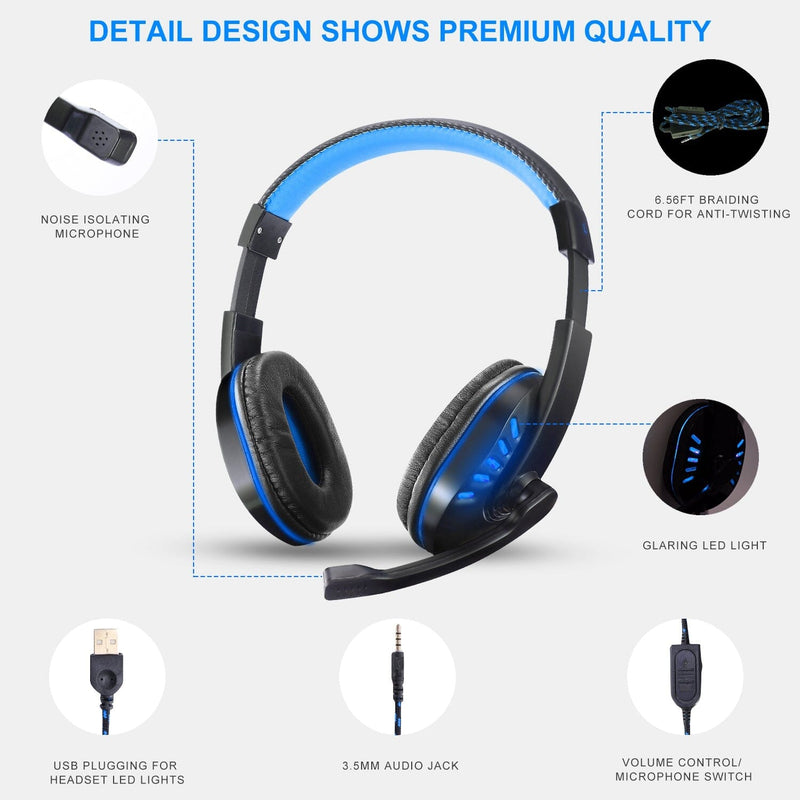 Gaming Headsets Stereo Noise Isolation Over Ear Headphone with LED Light Headphones - DailySale