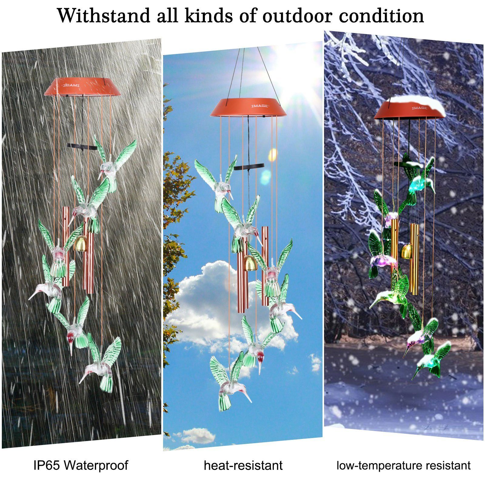 Garden Patio Yard Waterproof Solar Hummingbird Wind Chimes Garden & Patio - DailySale