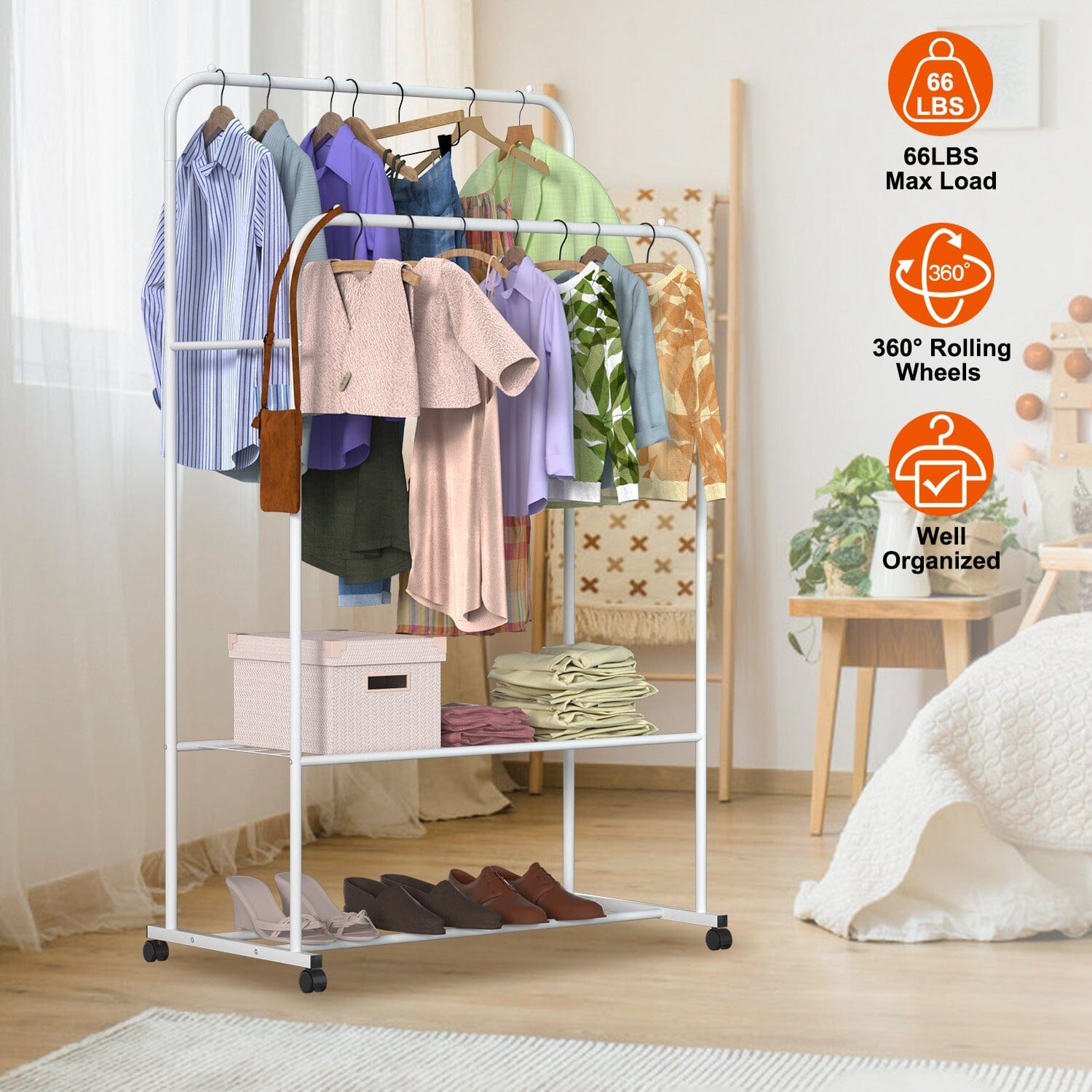 Garment Hanging Rack Clothing Organizer Closet & Storage - DailySale