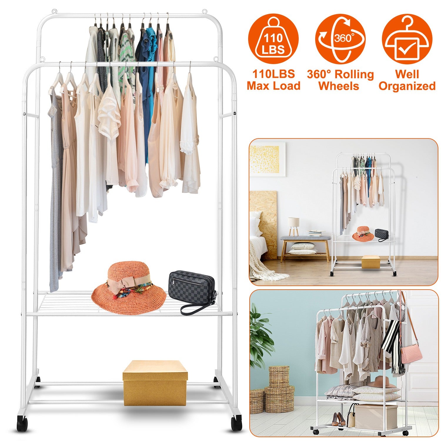 Garment Hanging Rack Clothing Rail Organizer Closet & Storage - DailySale