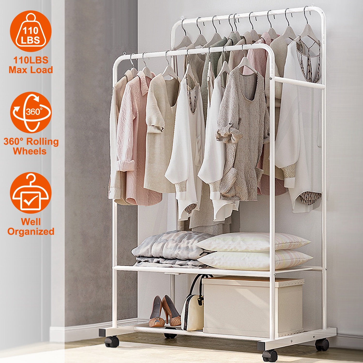 Garment Hanging Rack Clothing Rail Organizer Closet & Storage - DailySale