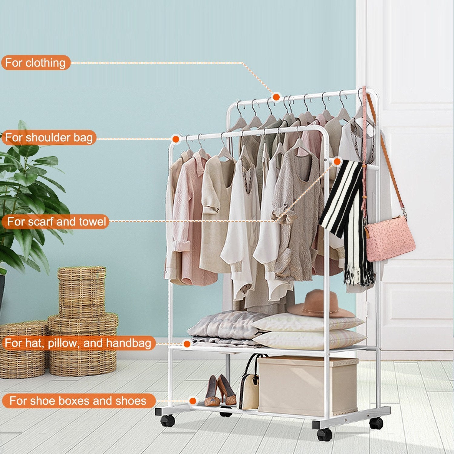 Garment Hanging Rack Clothing Rail Organizer Closet & Storage - DailySale