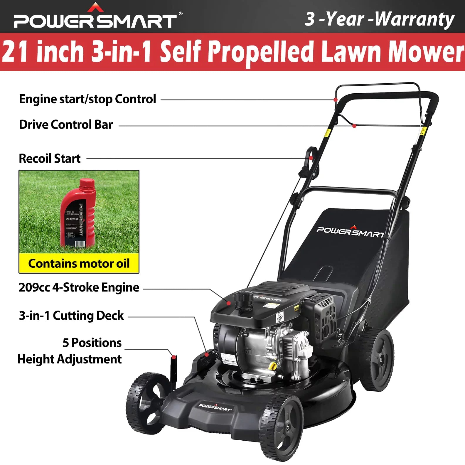 Gas Powered Self-Propelled Lawn Mower Garden & Patio - DailySale