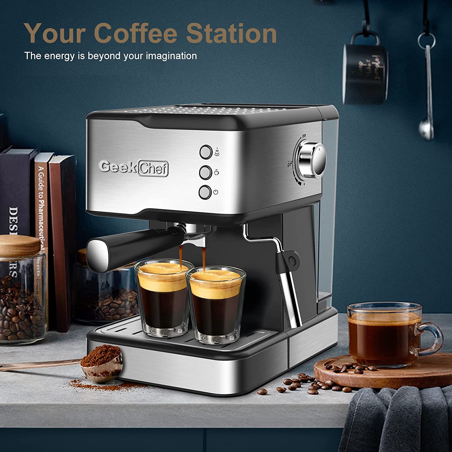 Geek Chef Espresso Machine Coffee with Milk Frother Steam Wand