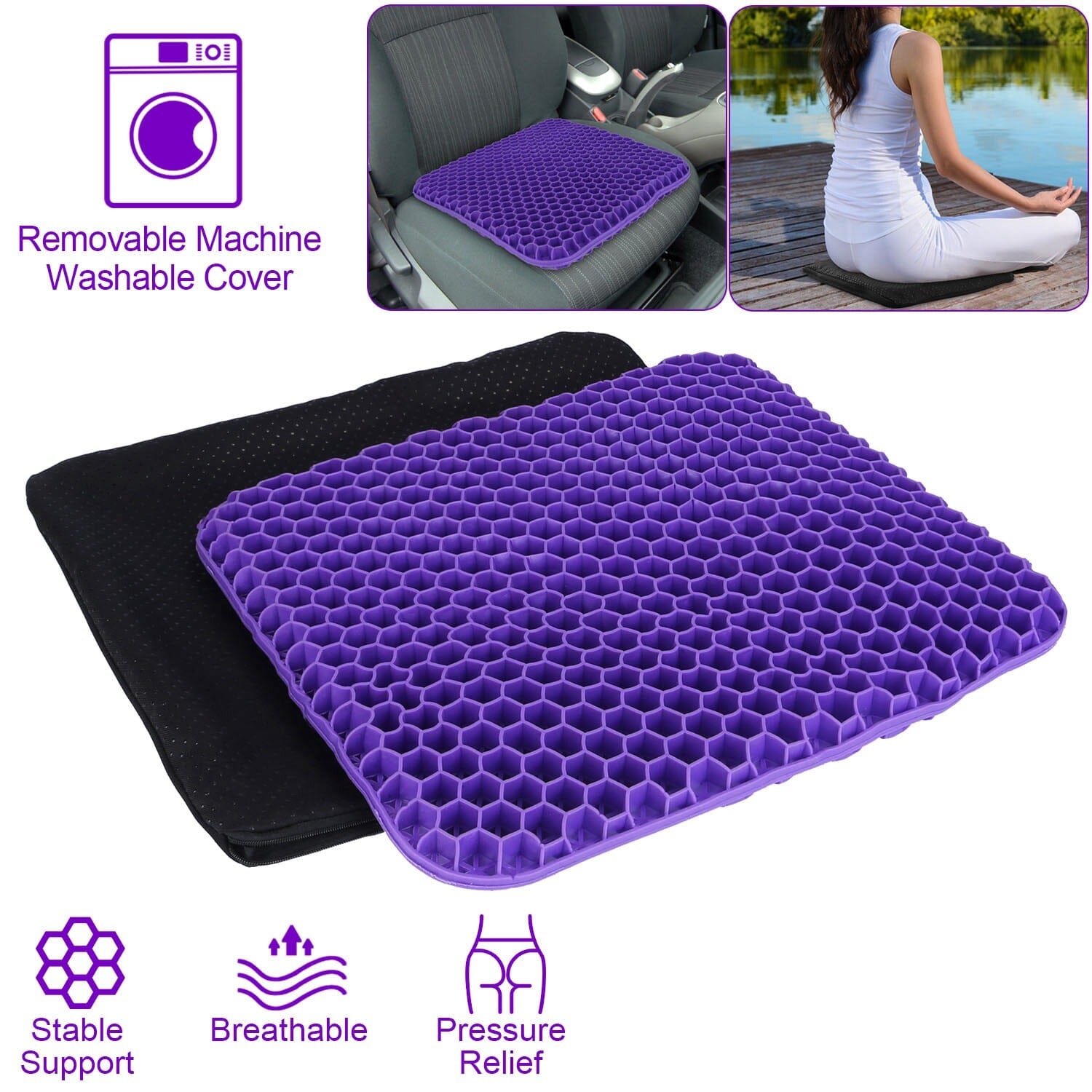 Gel Seat Cushion Non-Slip Breathable Honeycomb Sitting Cushion Pressure Pad Wellness - DailySale