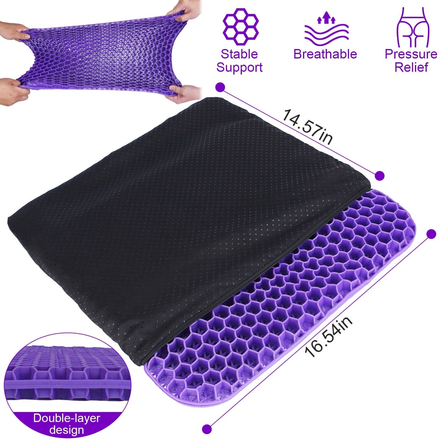 Gel Seat Cushion Non-Slip Breathable Honeycomb Sitting Cushion Pressure Pad Wellness - DailySale