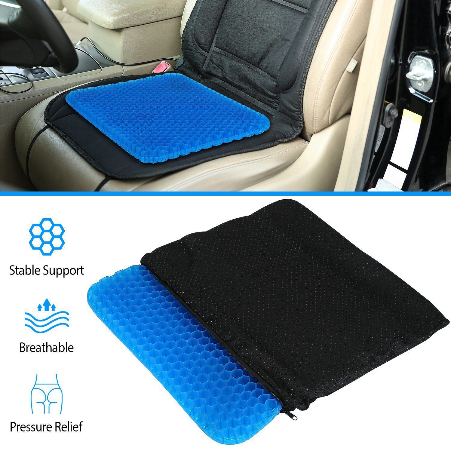 Gel Seat Cushion Non-Slip Breathable Honeycomb Sitting Cushion Wellness - DailySale