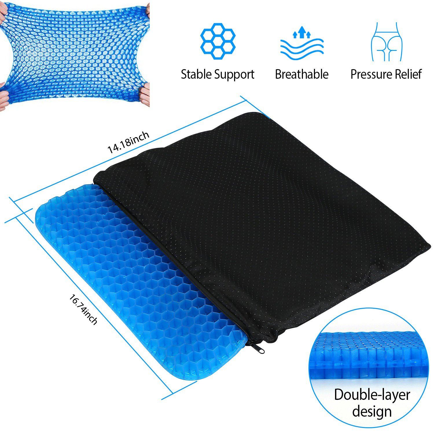 Gel Seat Cushion Non-Slip Breathable Honeycomb Sitting Cushion Wellness - DailySale