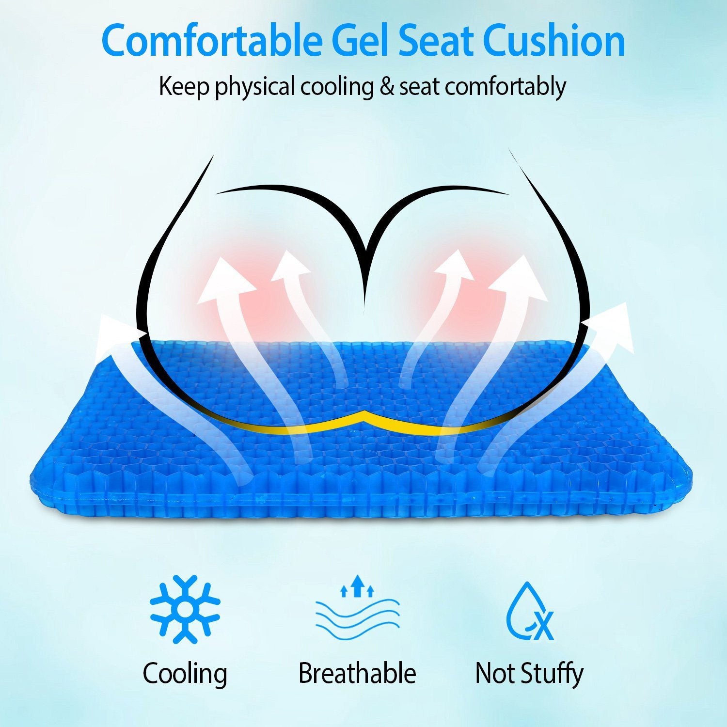 Gel Seat Cushion Non-Slip Breathable Honeycomb Sitting Cushion Wellness - DailySale