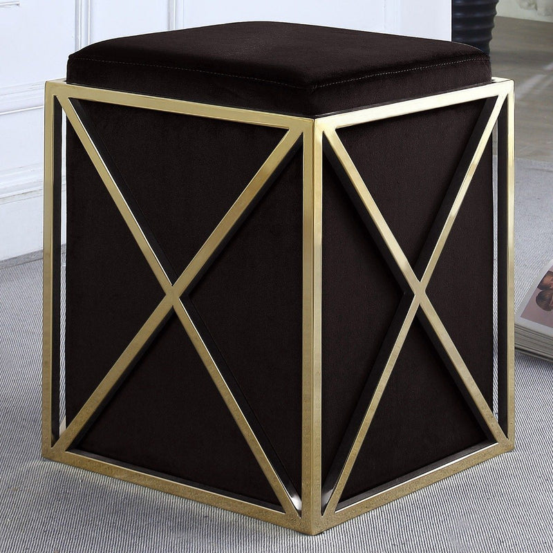 Genesis Ottoman Stainless Steel X Frame Square Velvet Bench Furniture & Decor Black - DailySale