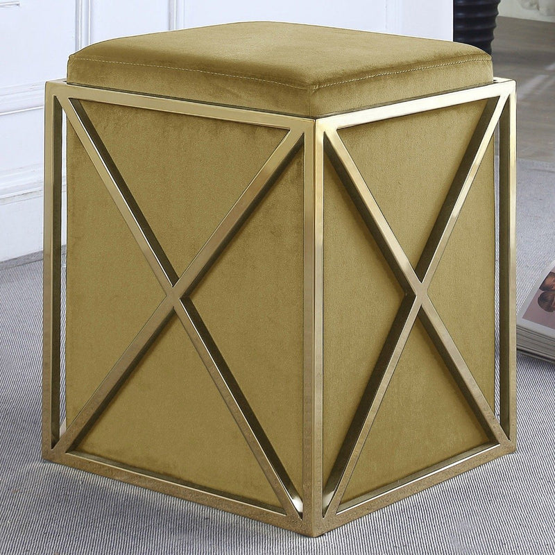 Genesis Ottoman Stainless Steel X Frame Square Velvet Bench Furniture & Decor Gold - DailySale