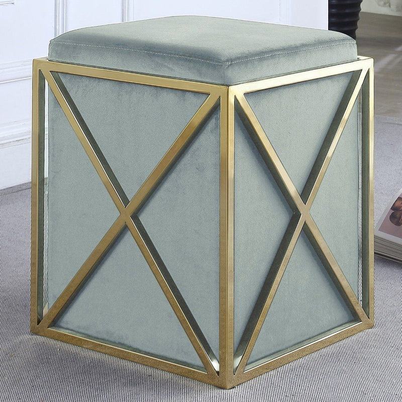 Genesis Ottoman Stainless Steel X Frame Square Velvet Bench Furniture & Decor Gray - DailySale