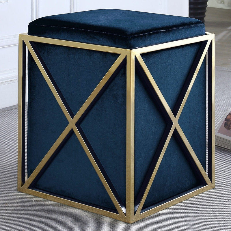 Genesis Ottoman Stainless Steel X Frame Square Velvet Bench Furniture & Decor Navy - DailySale